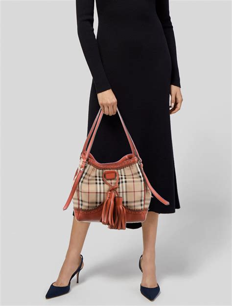 burberry haymarket check tote with tassel